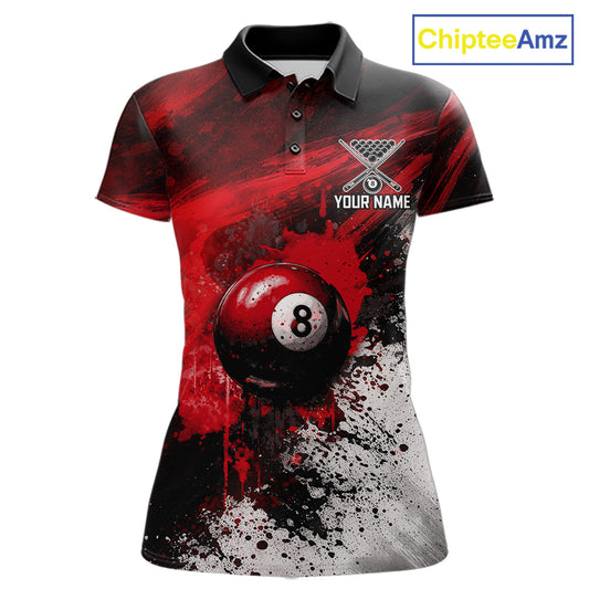 Red Grey Splatter Paint Pool 8 Ball 3D Billiard Shirt For Women Personalized  Billiard Attire Gifts NYN2567