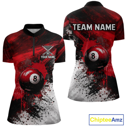 Red Grey Splatter Paint Pool 8 Ball 3D Billiard Shirt For Women Personalized  Billiard Attire Gifts NYN2567
