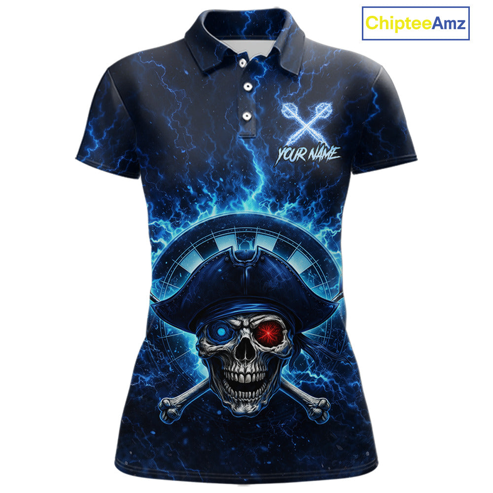 Blue Dartboard & Arrow Fire Flame Pirate Dart Polo Shirts For Women Custom Dart Team Jerseys NYN2726