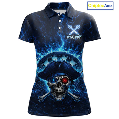 Blue Dartboard & Arrow Fire Flame Pirate Dart Polo Shirts For Women Custom Dart Team Jerseys NYN2726