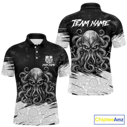 White Black Octopus Dartboard Men's Dart Polo Shirt, Personalized Octopus League Jersey, Athletic Apparel