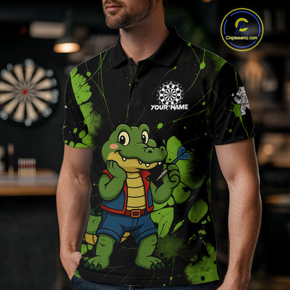 Custom Green Crocodile Funny Dart Polo Shirt For Men Splatter Dart Team Jerseys NYN1527