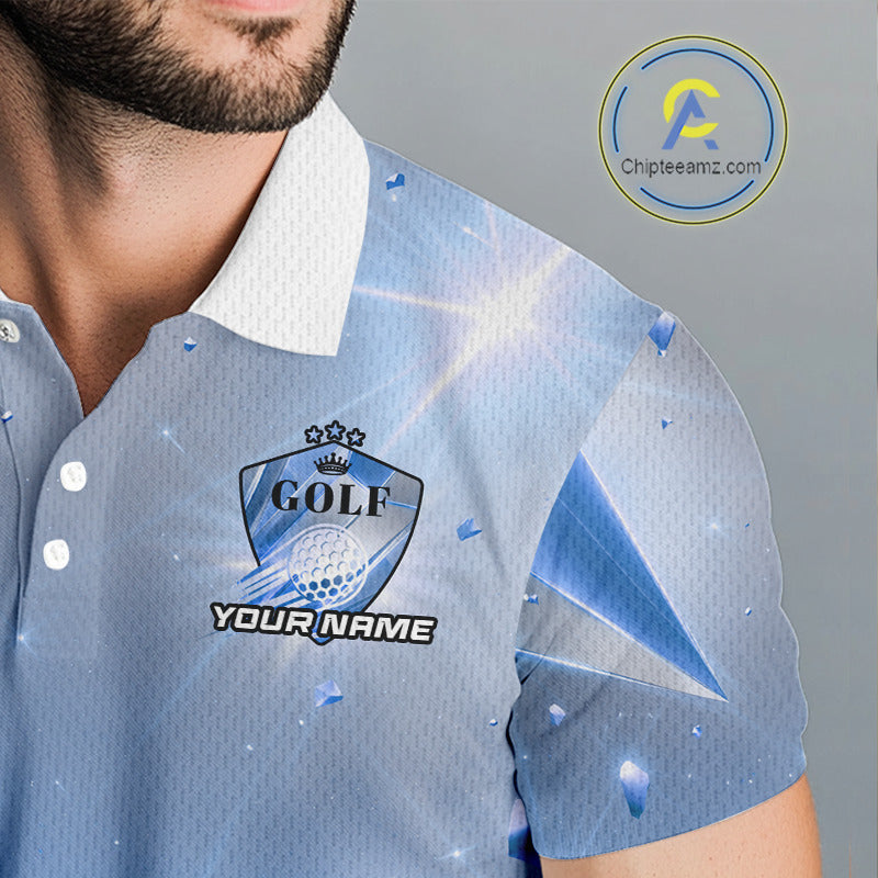 Mens Golf Polo Shirt Custom Blue-Diamond Crystal Golf Ball Custom Name Golf Shirts For Team NYN3156