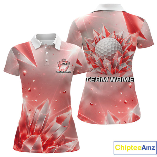 Women Golf Polo Shirt Custom Red-Diamond Crystal Golf Ball Custom Name Golf Shirts For Team NYN3157