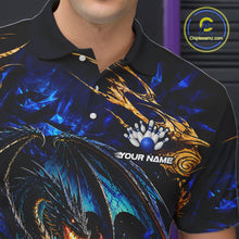 Load image into Gallery viewer, Blue And Gold Dragon Bowling Shirt For Men Custom Fire Flame Polo 1/4-Zip Bowling Team Jersey NYN3644