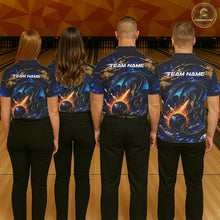 Load image into Gallery viewer, Blue And Gold Dragon Bowling Shirt For Men Custom Fire Flame Polo 1/4-Zip Bowling Team Jersey NYN3644