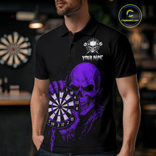 Load image into Gallery viewer, Custom Men's Dart Polo Shirt With Purple Blood Skull Holding Dartboard, Darts Jersey  NYN1794