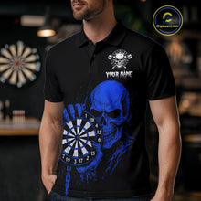 Load image into Gallery viewer, Custom Men's Dart Polo Shirt With Blue Blood Skull Holding Dartboard, Darts Jersey  NYN1795