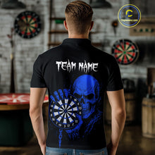 Load image into Gallery viewer, Custom Men's Dart Polo Shirt With Blue Blood Skull Holding Dartboard, Darts Jersey  NYN1795
