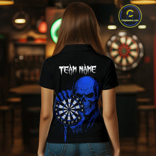 Load image into Gallery viewer, Custom Women Dart Polo Shirt With Blue Blood Skull Holding Dartboard, Darts Jersey  NYN1795