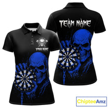 Load image into Gallery viewer, Custom Women Dart Polo Shirt With Blue Blood Skull Holding Dartboard, Darts Jersey  NYN1795