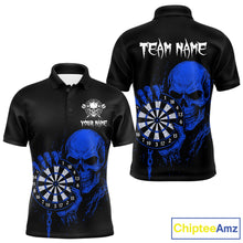 Load image into Gallery viewer, Custom Men's Dart Polo Shirt With Blue Blood Skull Holding Dartboard, Darts Jersey  NYN1795