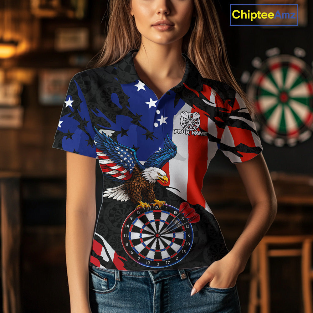 Red, Black And Blue American Flag Eagle Darts Shirts For Women Custom Patriotic Darts Team Jersey NYN3351