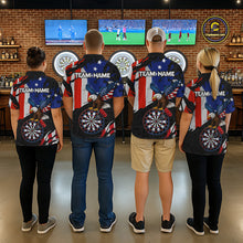 Load image into Gallery viewer, Red, Black And Blue American Flag Eagle Darts Shirts For Men Custom Patriotic Darts Team Jersey NYN3351