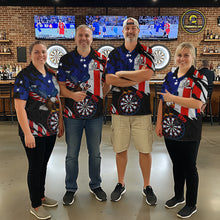 Load image into Gallery viewer, Red, Black And Blue American Flag Eagle Darts Shirts For Men Custom Patriotic Darts Team Jersey NYN3351