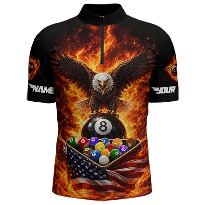 Fire Flame Eagle US Flag Pool Ball 3D Billiard Shirt For Men Personalized 8 Ball Billiard Attire NYN2587