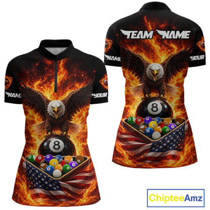 Fire Flame Eagle US Flag Pool Ball 3D Billiard Shirt For Women Personalized 8 Ball Billiard Attire NYN2587