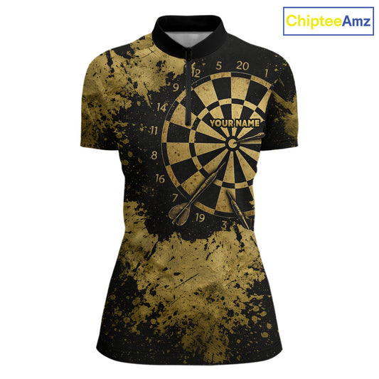 Personalized Grunge Gold Dartboard Women Dart Shirt Custom Name Dart Team Jersey For Darters NYN2968