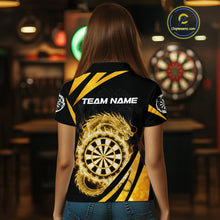 Load image into Gallery viewer, Gold Flames Dragon Dartboard Women Darts Polo Shirt Custom Dragon Team Dart League Shirt NYN2068