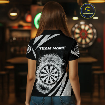 Silver Flames Dragon Dartboard Women Darts Polo Shirt Custom Dragon Team Dart League Shirt NYN2069