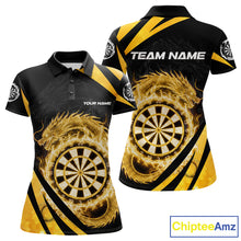 Load image into Gallery viewer, Gold Flames Dragon Dartboard Women Darts Polo Shirt Custom Dragon Team Dart League Shirt NYN2068