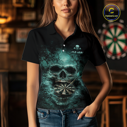 Cracked Grunge Teal Smokes Skull Dartboard Women Darts Polo Shirt Personalized Darts Team Jerseys NYN2598