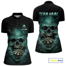 Load image into Gallery viewer, Cracked Grunge Teal Smokes Skull Dartboard Women Darts 1/4-Zip Shirt Personalized Darts Team Jerseys NYN2598