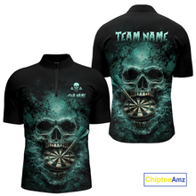 Load image into Gallery viewer, Cracked Grunge Teal Smokes Skull Dartboard Men Darts 1/4-Zip Shirt Personalized Darts Team Jerseys NYN2598