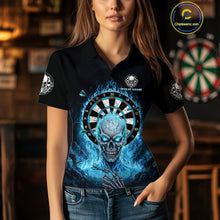 Load image into Gallery viewer, Black Blue Flaming Skeleton Darts Custom Women's Dart Polo Shirts Team Dart League Jerseys NYN2073