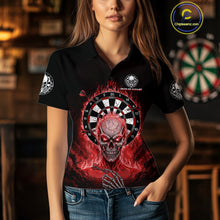 Load image into Gallery viewer, Black Red Flaming Skeleton Darts Custom Women's Dart Polo Shirts Team Dart League Jerseys NYN2075