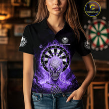 Load image into Gallery viewer, Black Purple Flaming Skeleton Darts Custom Women's Dart Polo Shirts Team Dart League Jerseys NYN2074