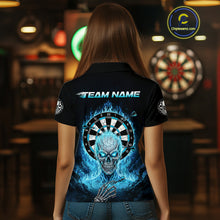 Load image into Gallery viewer, Black Blue Flaming Skeleton Darts Custom Women's Dart Polo Shirts Team Dart League Jerseys NYN2073