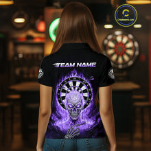 Load image into Gallery viewer, Black Purple Flaming Skeleton Darts Custom Women's Dart Polo Shirts Team Dart League Jerseys NYN2074