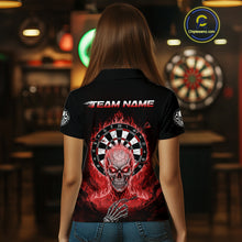 Load image into Gallery viewer, Black Red Flaming Skeleton Darts Custom Women's Dart Polo Shirts Team Dart League Jerseys NYN2075