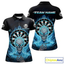 Load image into Gallery viewer, Black Blue Flaming Skeleton Darts Custom Women's Dart Polo Shirts Team Dart League Jerseys NYN2073