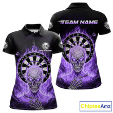 Load image into Gallery viewer, Black Purple Flaming Skeleton Darts Custom Women's Dart Polo Shirts Team Dart League Jerseys NYN2074