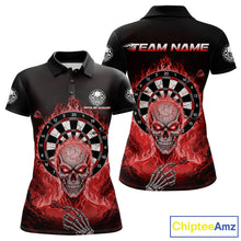 Load image into Gallery viewer, Black Red Flaming Skeleton Darts Custom Women's Dart Polo Shirts Team Dart League Jerseys NYN2075