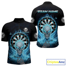 Load image into Gallery viewer, Black Blue Flaming Skeleton Darts Custom Men's Dart Quarter-Zip Shirts Team Dart League Jerseys NYN2073
