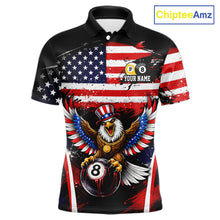 Load image into Gallery viewer, Grunge US Flag Eagle 8 Ball &amp; 9 Ball Billiard Pool Shirt For Men Custom Patriotic Billiard Appeal NYN2762