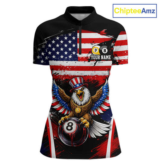Grunge US Flag Eagle 8 Ball & 9 Ball Billiard Pool Shirt For Women Custom Patriotic Billiard Appeal NYN2762