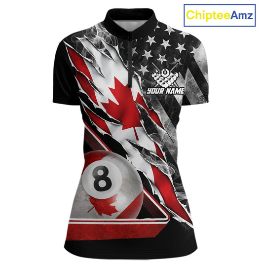 Personalized Smoke Canada Flag Billiard 8 Ball Pool Shirt Custom Patriotic Billiard Appeal For Women NYN2770