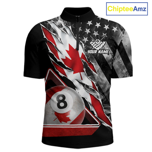 Personalized Smoke Canada Flag Billiard 8 Ball Pool Shirt Custom Patriotic Billiard Appeal For Men NYN2770