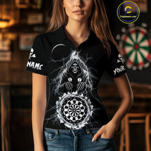 Load image into Gallery viewer, Lightning Thunder White &amp; Black Grim Reaper Custom Dart Polo Shirt Women Dart League Jerseys NYN2091