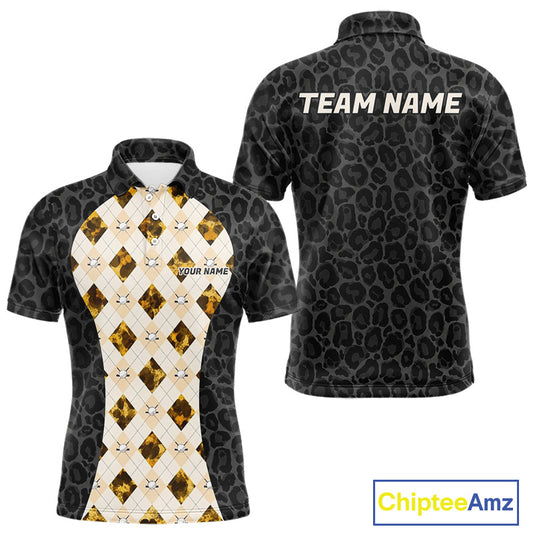 Black leopard mens golf polo yellow argyle golf outfit
