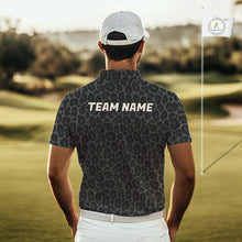 Load image into Gallery viewer, Black Leopard Mens Golf Polo Shirt Personalized Yellow Argyle Pattern Golf Team Outfits NYN3395