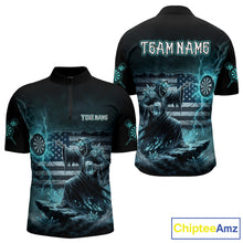 Load image into Gallery viewer, Custom Lightning Turquoise Grim Reaper Beer Funny Men Darts Quarter-Zip Shirt US Flag Dart Jerseys NYN1836