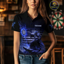 Load image into Gallery viewer, Custom Lightning Blue Grim Reaper Beer Funny Women Darts Polo Shirt US Flag Dart Jerseys NYN1838