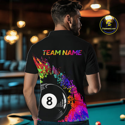 Custom Colorful Splatter Men's Billiard Ball Shirt Personalized Ball 8 Billiard Team Shirt NYN2342