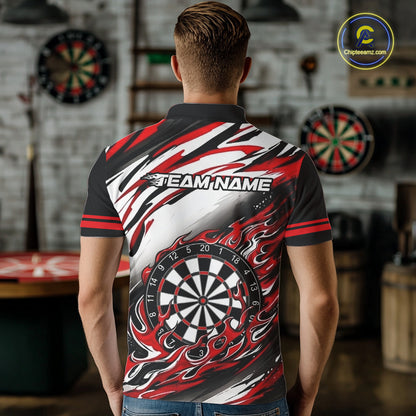 Black And Red Dartboard Fire Flame Darts Team Shirt For Men Custom Darts Polo 1/4-Zip Jersey NYN3940