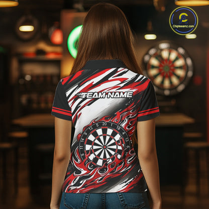 Black And Red Dartboard Fire Flame Darts Team Shirt For Women Custom Darts Polo 1/4-Zip Jersey NYN3940